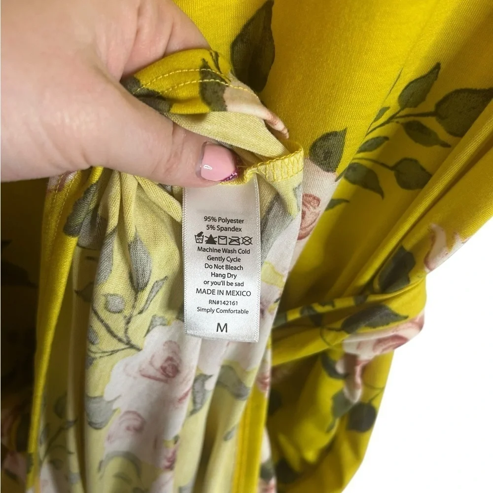 Lularoe Golden Yellow Floral Belted Marly Dress w/ Pockets Womens Size Medium - Picture 7 of 12